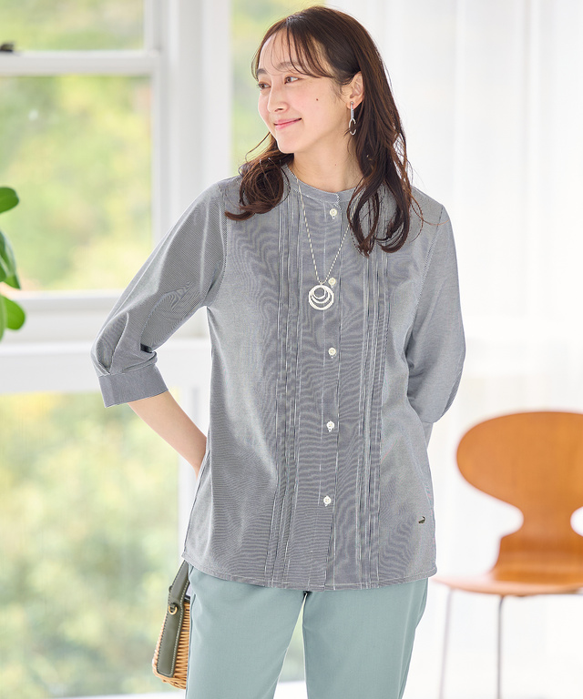 ストライプ ピンタック チュニック