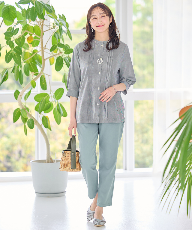 ストライプ ピンタック チュニック