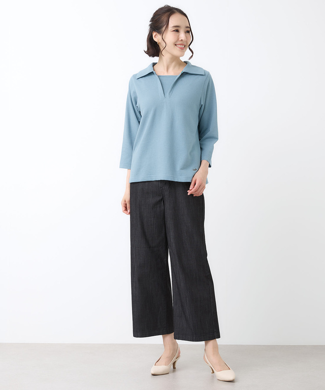 リップルボーダー 七分袖 Tシャツ