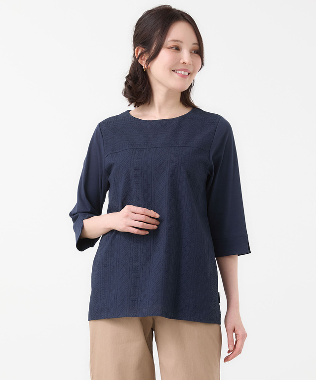 刺繍切り替え 七分袖 カットソー