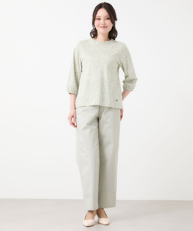 総柄プリント フリル襟 カットソー