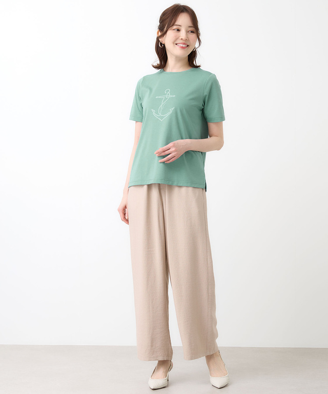 プレーティング天竺 アンカー柄 Tシャツ【UVカット】
