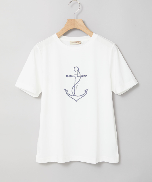 プレーティング天竺 アンカー柄 Tシャツ【UVカット】