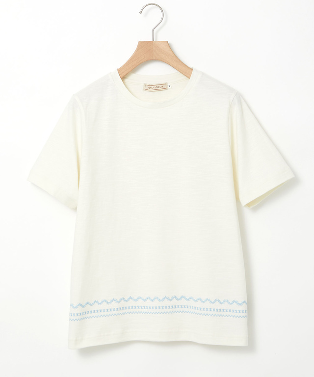 裾刺繍 スラブ天竺 Tシャツ