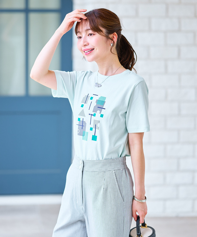 プレーティング天竺 モチーフプリント Tシャツ【UVカット】