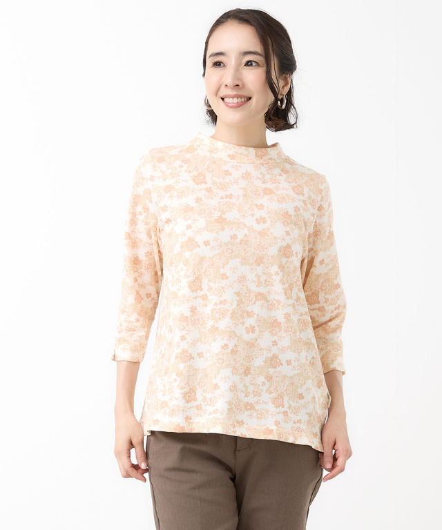 花柄プリント 七分袖 Tシャツ