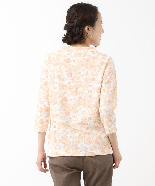 花柄プリント 七分袖 Tシャツ