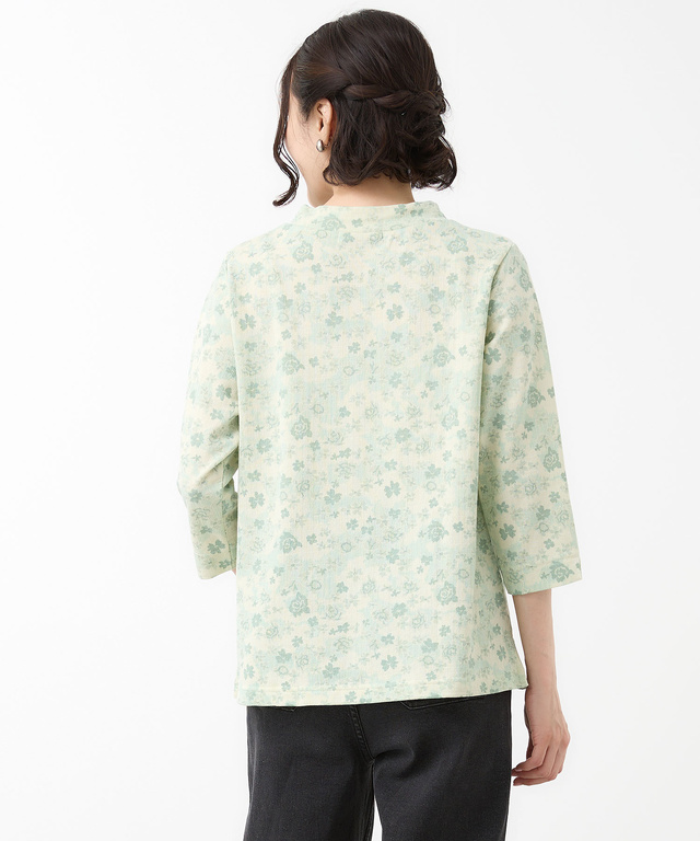 花柄プリント 七分袖 Tシャツ