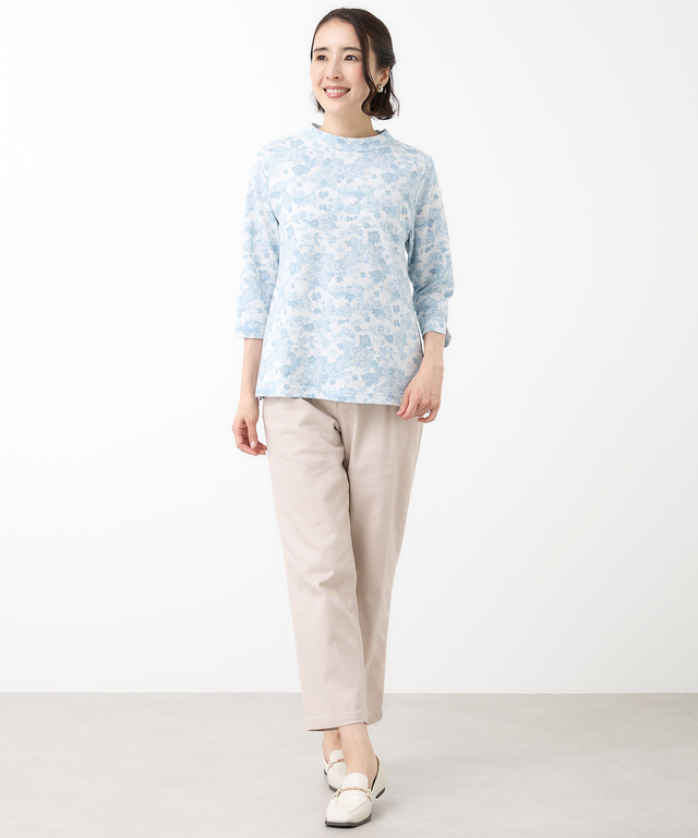 花柄プリント 七分袖 Tシャツ