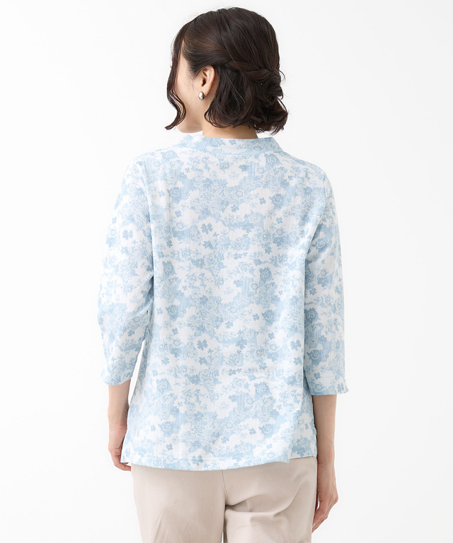 花柄プリント 七分袖 Tシャツ