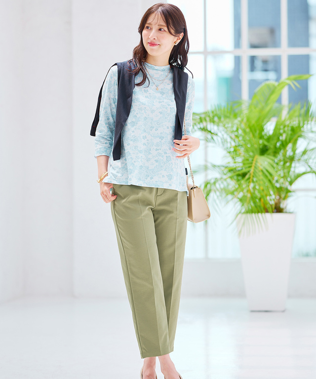 花柄プリント 七分袖 Tシャツ