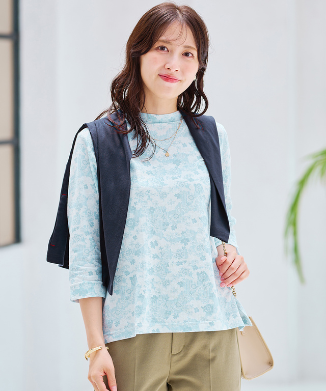 花柄プリント 七分袖 Tシャツ