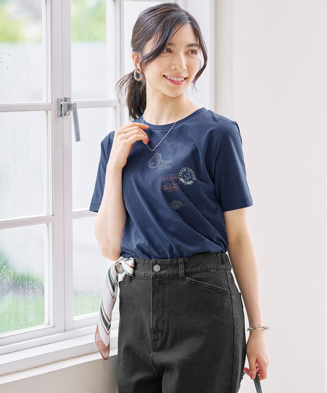 プレーティング天竺 スタンププリント Tシャツ