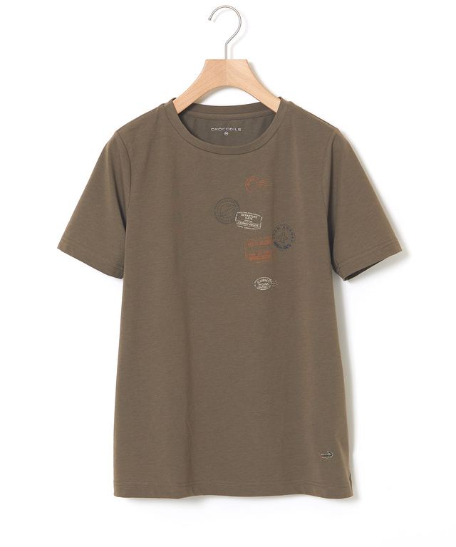 プレーティング天竺 スタンププリント Tシャツ