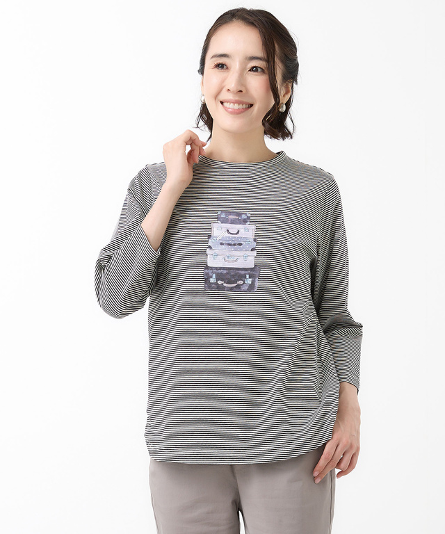 トランク柄プリント 七分袖 Tシャツ