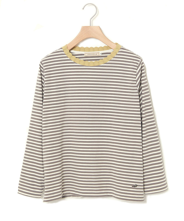 襟ニット ボーダー Tシャツ