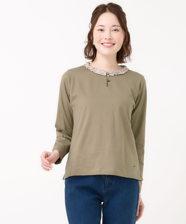 フリル襟 長袖 Tシャツ