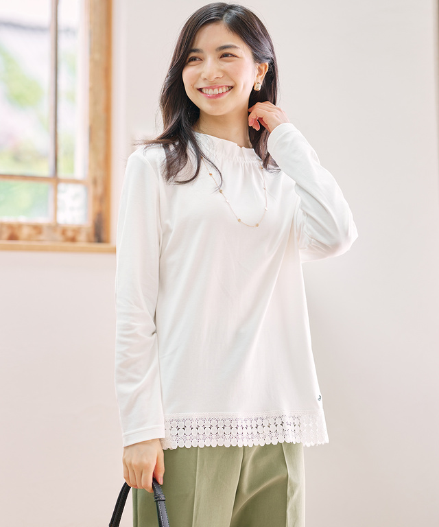 裾レース ハイネック プルオーバー【オンラインショップ・一部店舗限定】【手洗いOK】