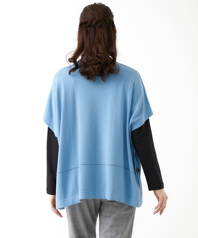 ウールブレンド ポンチョ風 ニット ベスト【手洗いOK】