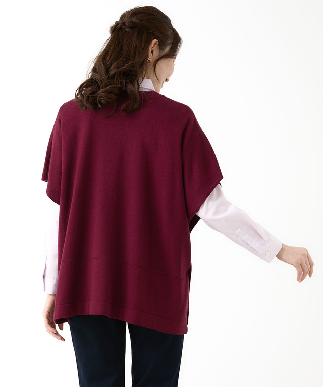 ウールブレンド ポンチョ風 ニット ベスト【手洗いOK】