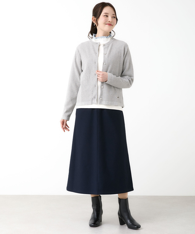 ウールブレンド 鹿の子編み ニットカーディガン【手洗いOK】