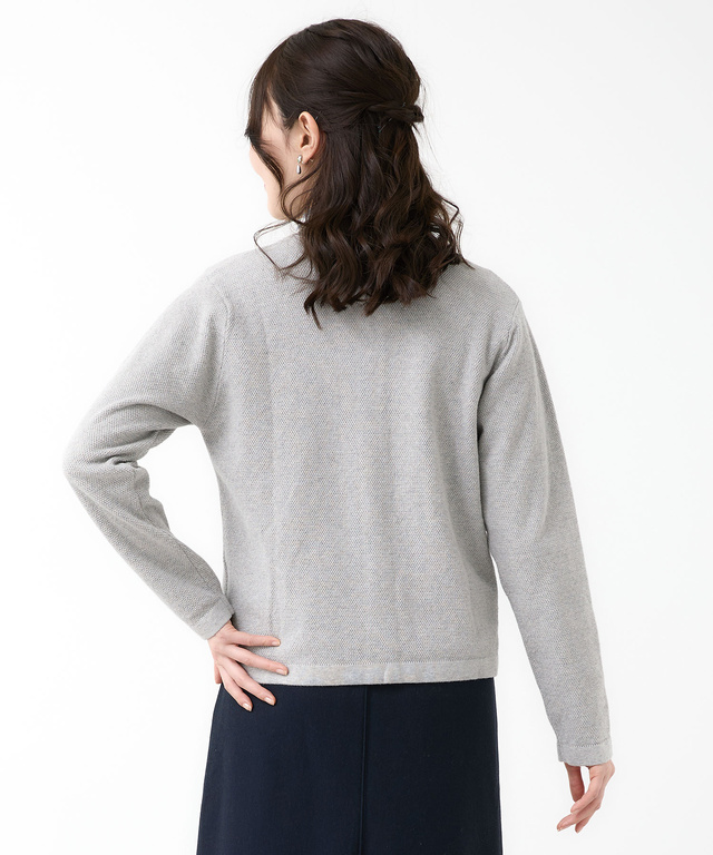 ウールブレンド 鹿の子編み ニットカーディガン【手洗いOK】