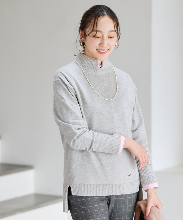 ウールブレンド スリット ニット【手洗いOK】