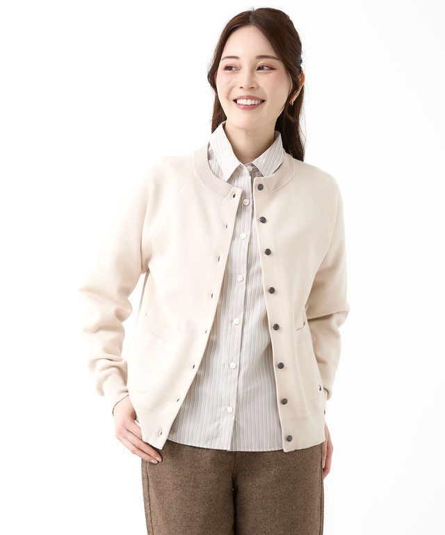 クルーネック ダブルニット カーディガン【手洗いOK】