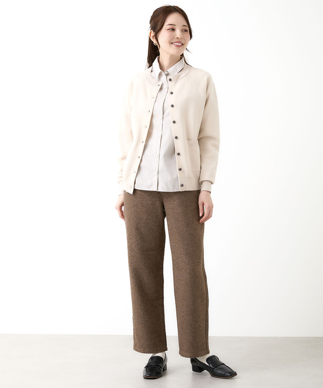 クルーネック ダブルニット カーディガン【手洗いOK】