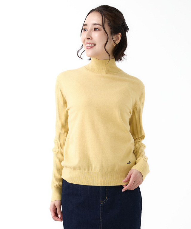 ウールブレンド アゼハイネック ニットカットソー【手洗いOK】