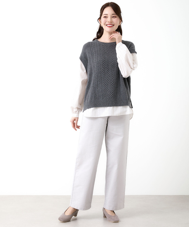 ウールブレンド ストライプ ドッキング ニット【手洗いOK】【オンラインショップ限定】