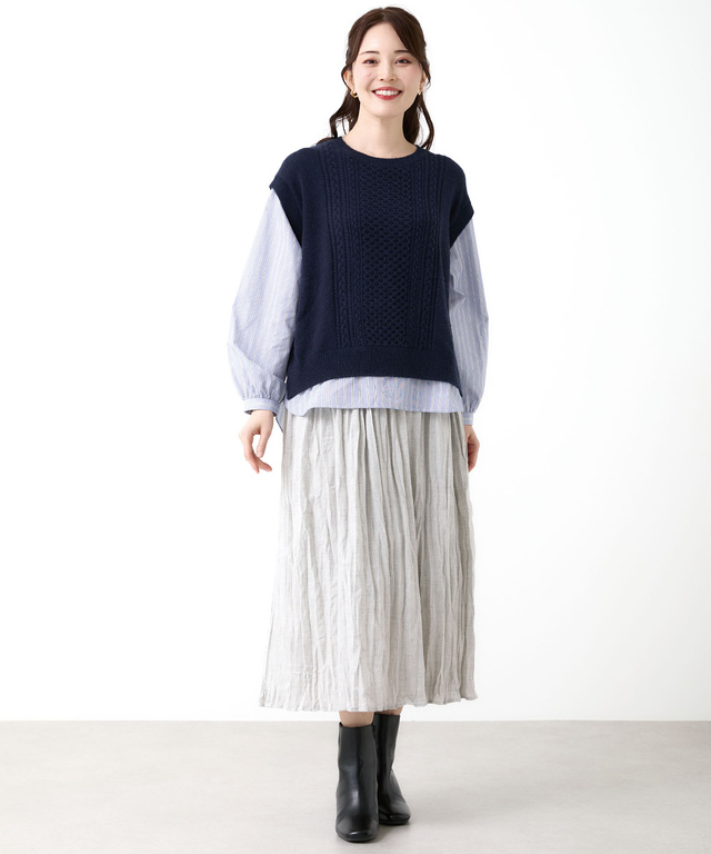 ウールブレンド ストライプ ドッキング ニット【手洗いOK】【オンラインショップ限定】