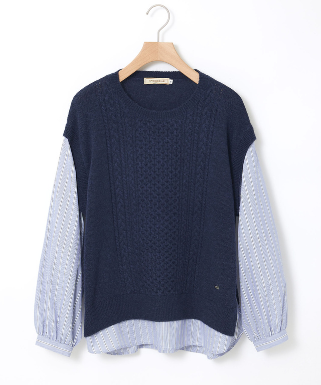 ウールブレンド ストライプ ドッキング ニット【手洗いOK】【オンラインショップ限定】