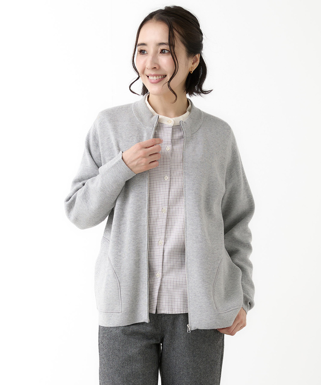 シルクブレンド ジップアップ ニット カーディガン