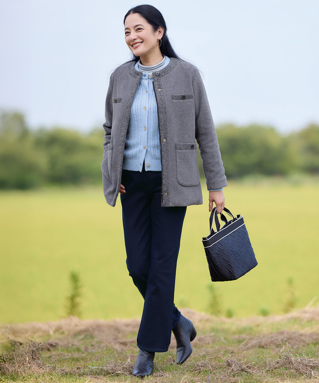 ウールブレンド ケーブル ニットカーディガン【手洗いOK】