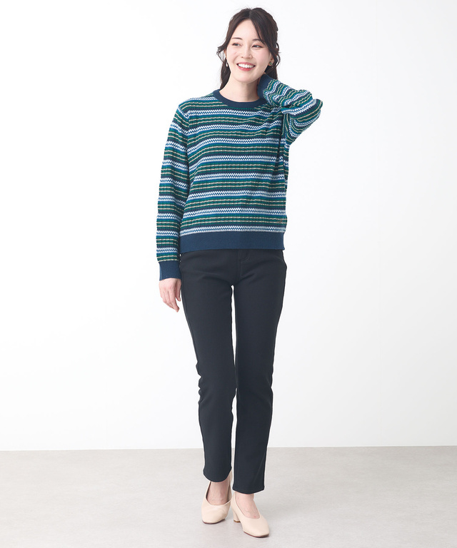 ウールブレンド マルチカラーボーダー ニット【手洗いOK】