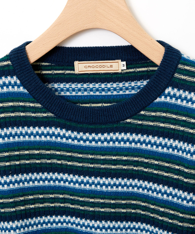 ウールブレンド マルチカラーボーダー ニット【手洗いOK】