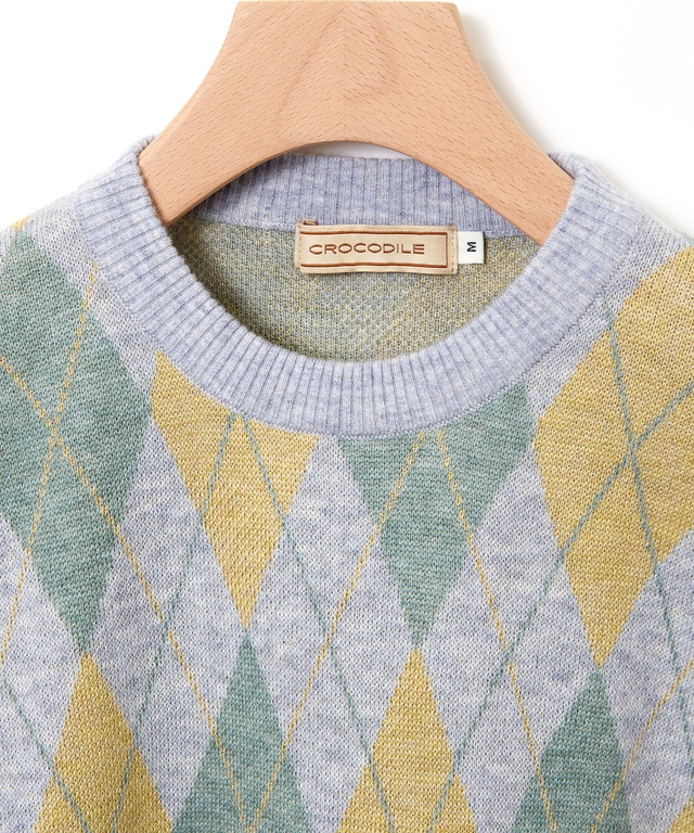 ウールブレンド アーガイル柄 ニット【手洗いOK】