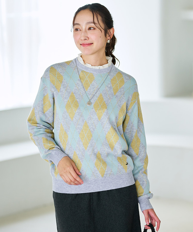 ウールブレンド アーガイル柄 ニット【手洗いOK】