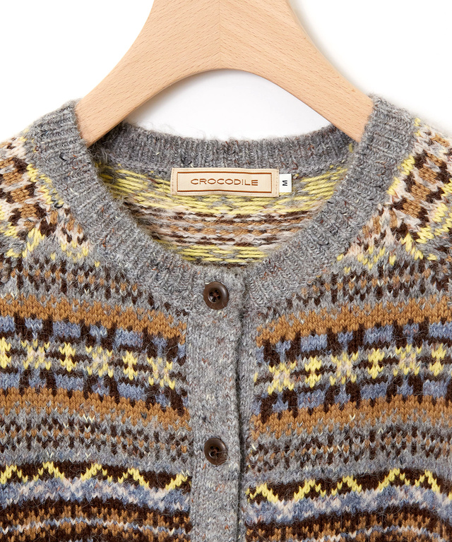 ウールブレンド フェアアイル柄 ニットカーディガン 【手洗いOK】