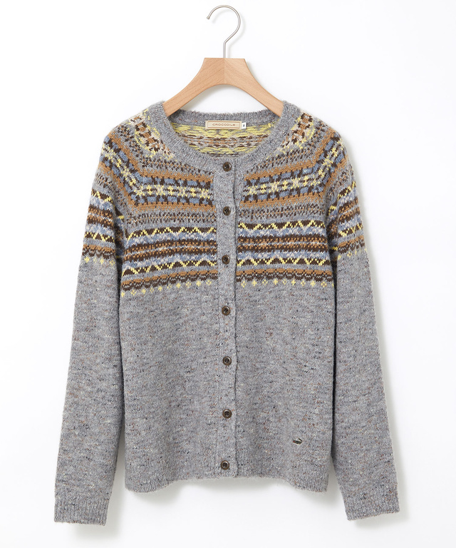 ウールブレンド フェアアイル柄 ニットカーディガン 【手洗いOK】