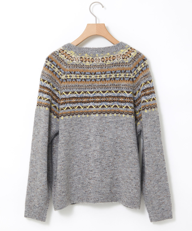 ウールブレンド フェアアイル柄 ニットカーディガン 【手洗いOK】