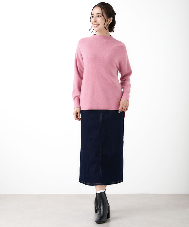 ウールブレンド ボトルネック ニット【手洗いOK】