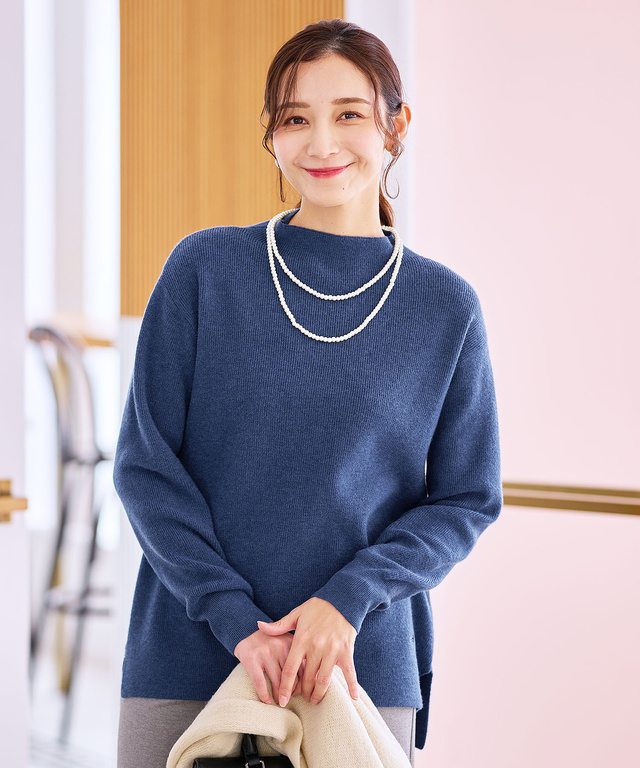 ウールブレンド ボトルネック ニット【手洗いOK】