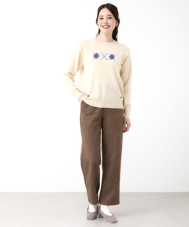 ウールブレンド アーガイル柄 ニット【手洗いOK】