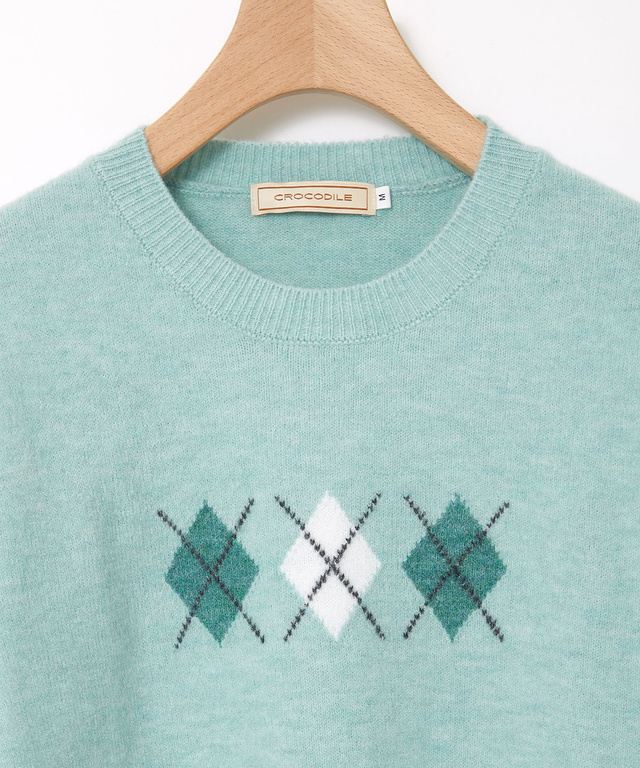 ウールブレンド アーガイル柄 ニット【手洗いOK】