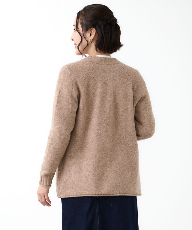 ウールブレンド ラグランスリーブ ニットカーディガン【手洗いOK】