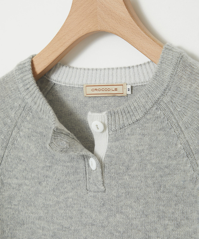 ウールブレンド ヘンリーネック ニット