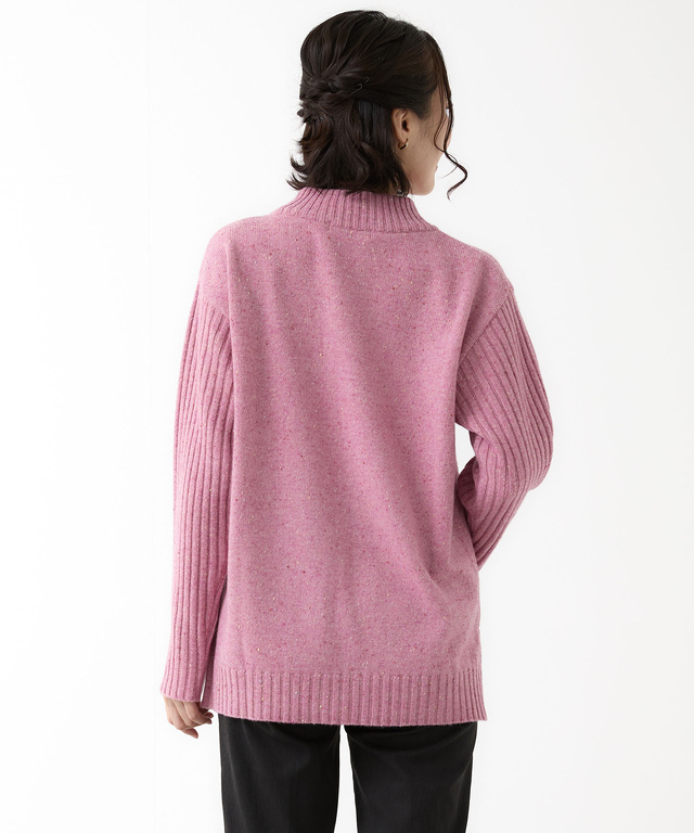 ウールブレンド ハイネック ネップ ニットチュニック【手洗いOK】【オンラインショップ限定】