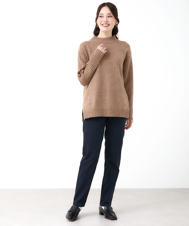 ウールブレンド ハイネック ネップ ニットチュニック【手洗いOK】【オンラインショップ限定】